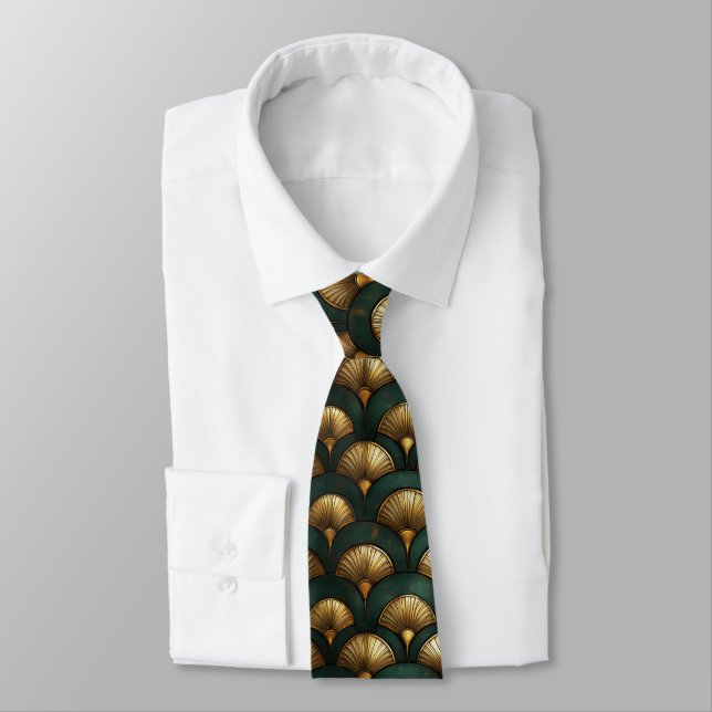 Gravata Elegante Art Deco Dourado e Emerald Green (Amarrado)