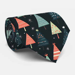 Gravata Elegante Árvore de Natal Preta com Padrão Festivo