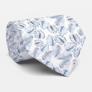 Gravata elegante blanco con hojas azules