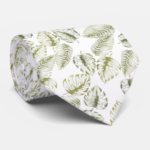 Gravata elegante blanco con hojas verdes