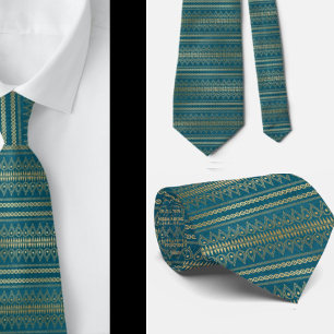 Gravata Elegante Boêmia Abstrata Azul Turquesa