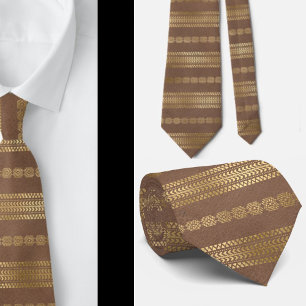 Gravata Elegante Boêmio Boho Rosa Dourado Azteca