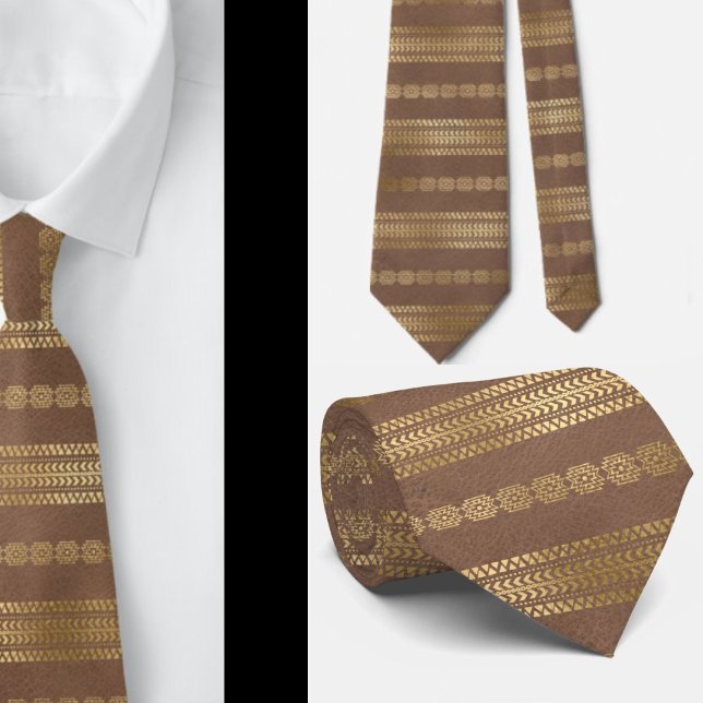 Gravata Elegante Boêmio Boho Rosa Dourado Azteca (Criador carregado)