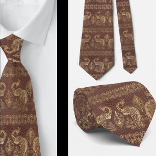 Gravata Elegante Boêmio Boho Rosa Dourado Pavão