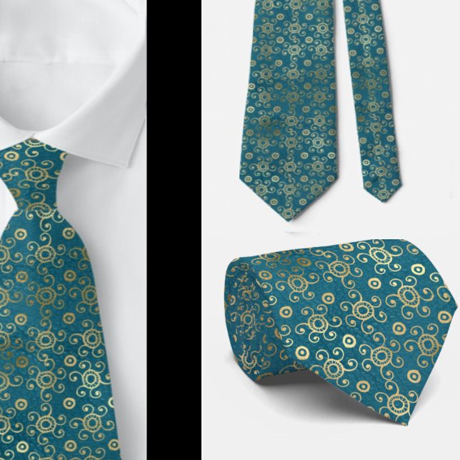 Gravata Elegante Bohemian Boho Luxury Teal Neck Tie (Criador carregado)