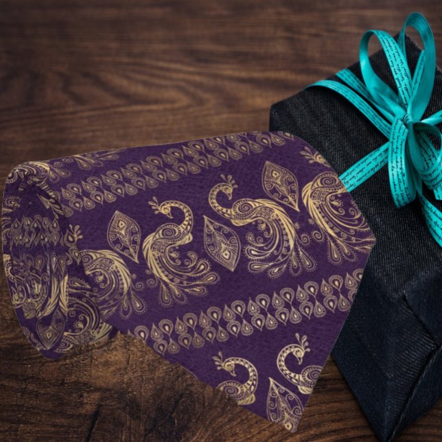 Gravata Elegante Bohemian Boho Rosa Dourado Peacock Purple (Criador carregado)