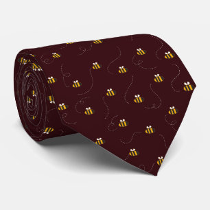 Gravata Elegante Borgonha Amarelo Abelha Sem Olho Padrão