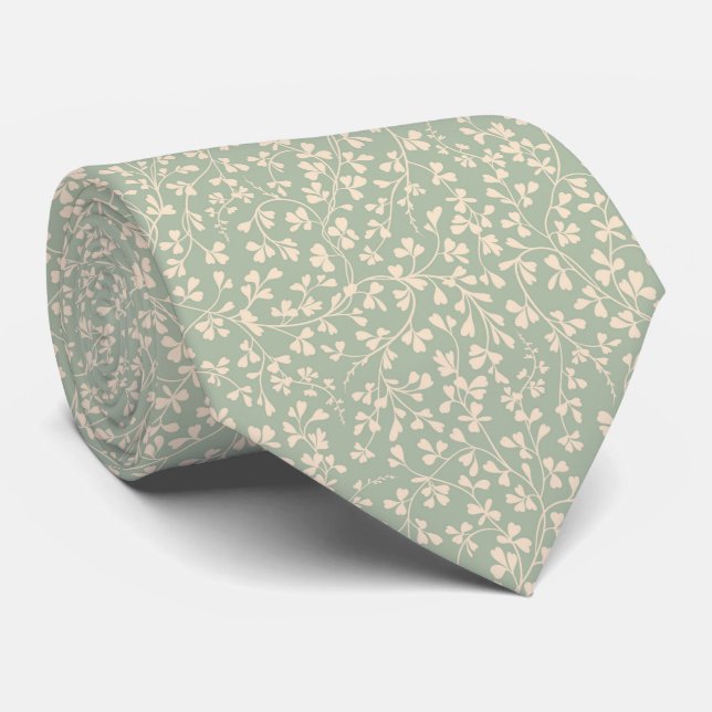 Gravata Elegante Botânico Verde Salvia (Rolled)