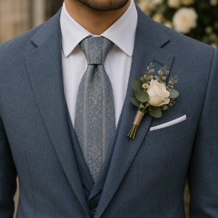 Gravata Elegante Brocado Floral em Azul Poeirento