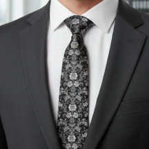 Elegante Damasco Preto e Branco - Barroco Vintage