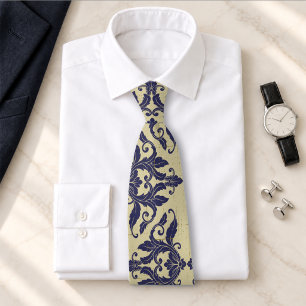 Gravata Elegante damasco vintage azul naval monograma amar
