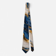 Gravata Elegante de Luxo Azul e Mármore Dourado