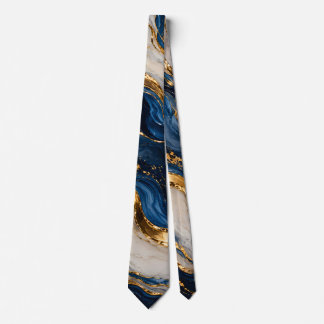 Gravata Elegante de Luxo Azul e Mármore Dourado
