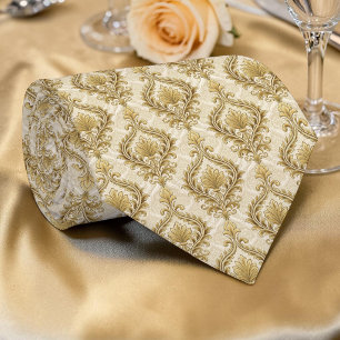 Gravata Elegante Dourada de Damasco Personalizada