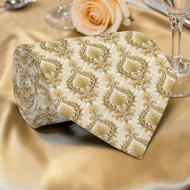 Gravata Elegante Dourada de Damasco Personalizada (Criador carregado)
