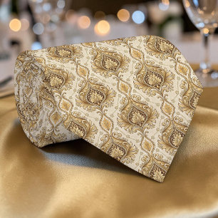 Gravata Elegante Dourada de Damasco Personalizada