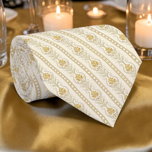 Gravata Elegante Dourada de Damasco Personalizada (Criador carregado)