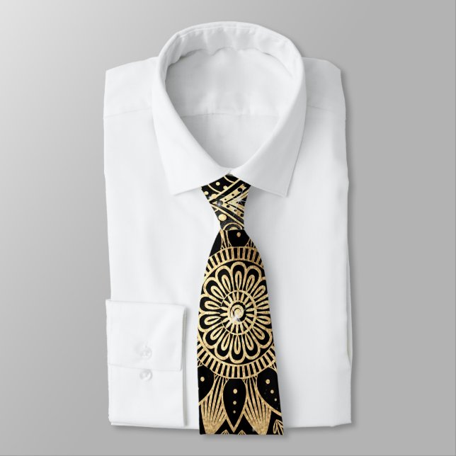 Gravata Elegante Dourado Mandala Black Design (Amarrado)
