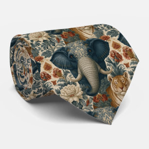 Gravata Elegante Elefante Indiano e Tigre de Bengala em Ch