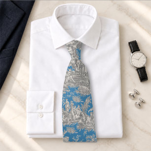 Gravata Elegante estampa vintage turquesa toile de jouy