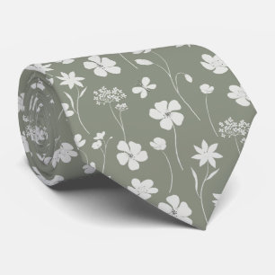 Gravata Elegante flor de sage verde branco