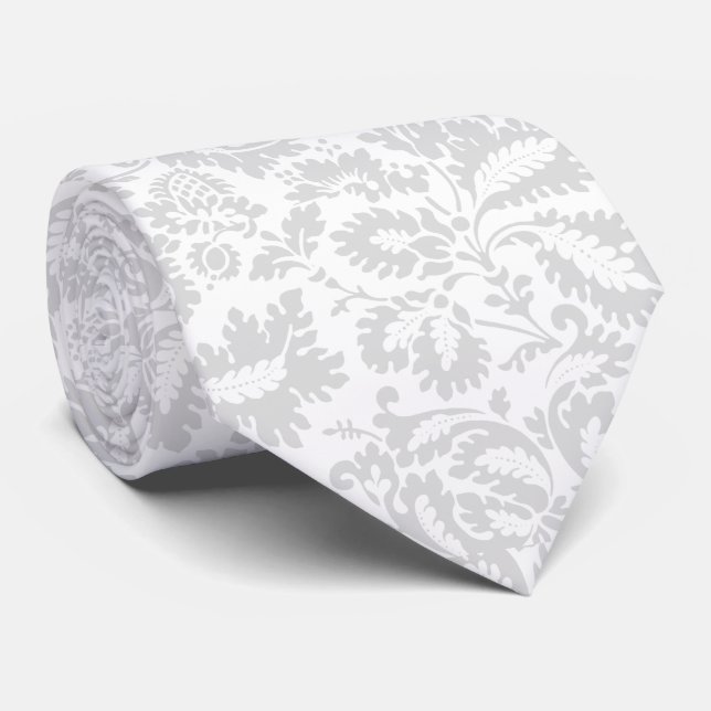 Gravata Elegante Floral Botânico Cinza (Rolled)