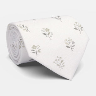 Gravata Elegante Floral Branco Sage Verde Botânico