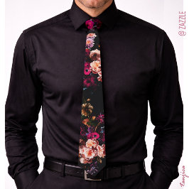 Gravata Elegante Floral Burgundy Escuro Vintage Sombrio