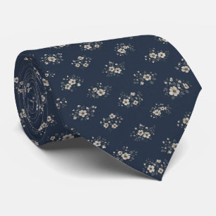 Gravata Elegante Floral Ditsy Azul Escuro