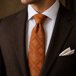Gravata Elegante Floral Geométrico Laranja Queimada