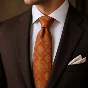 Gravata Elegante Floral Geométrico Laranja Queimada