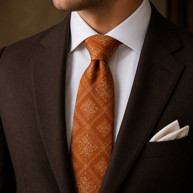 Gravata Elegante Floral Geométrico Laranja Queimada  (Criador carregado)