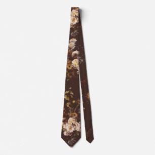 Gravata Elegante Floral Marrom Escuro Vintage Mal-humorado