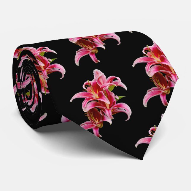 Gravata Elegante Floral Pink Stargazer Orientais (Rolled)