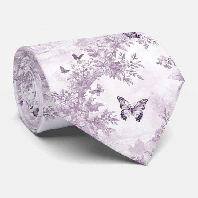 Gravata Elegante Floral Roxo e Borboletas (Rolled)