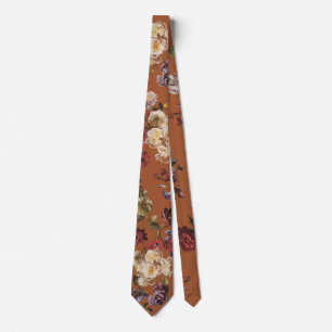Gravata Elegante Floral Vintage Escuro Sombrio em Laranja
