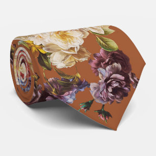 Gravata Elegante Floral Vintage Escuro Sombrio em Laranja