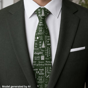 Gravata Elegante Fonte de Natal em Script Colagem Verde Fl