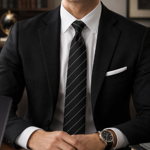 Gravata Elegante Formal Clássico Preto com Listras Diagona