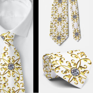 Gravata Elegante Formal Falso Ouro Branco Falso Diamante