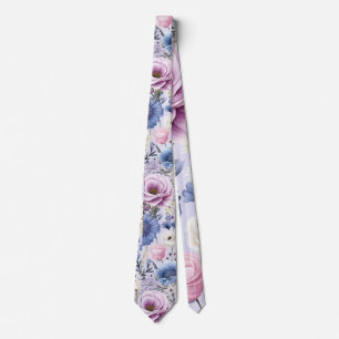 Gravata Elegante Jardim Floral de Flor de Lavanda Azul Bra