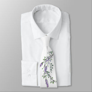 Gravata Elegante Lavanda de aquarela Eucalyptus botânico