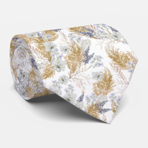 Gravata Elegante Lavanda & Floral Aquática de Pampas