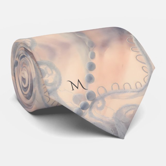 Gravata Elegante Lavanda Rosa Água-forte Renda Seda (Rolled)