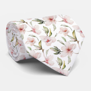 Gravata Elegante Magnólia Floral em Rosa Bege em Aquarela