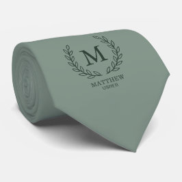 Gravata Elegante Monograma de Verde Eucalipto para Usher d