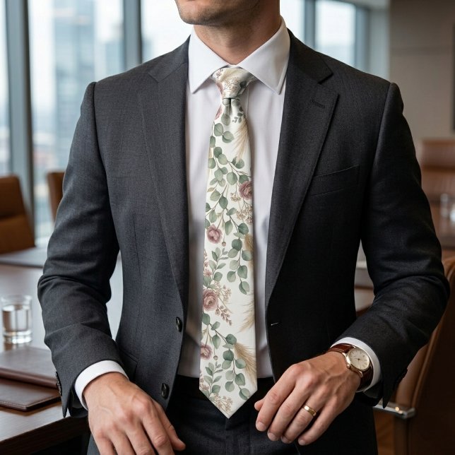Gravata Elegante Neutro Botânico Boho Pampas (Criador carregado)