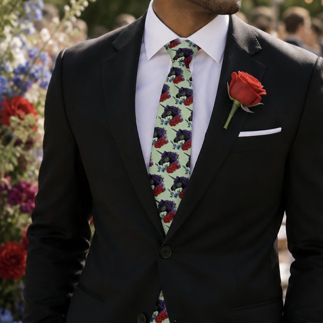 Gravata Elegante Noiva Preto Unicórnio Floral Fantasia Cas (Criador carregado)