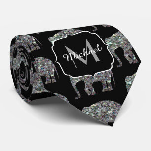 Gravata Elegante padrão de Elefante prateado brilhante em 