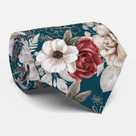 Gravata Elegante padrão floral rosa azul Burgundy
